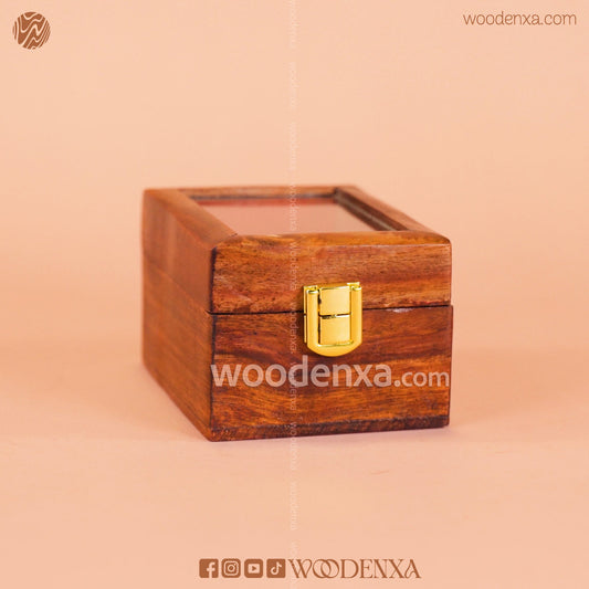 1 Wooden Watch Box with Glass Top & Golden Button | Handmade Sheesham Wood by Woodenxa