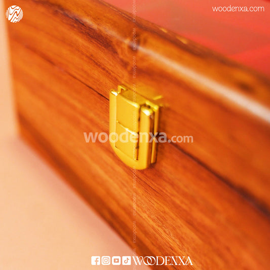3 Watch Wooden Box with Glass Top, Carving & Golden Button | Handmade by Woodenxa