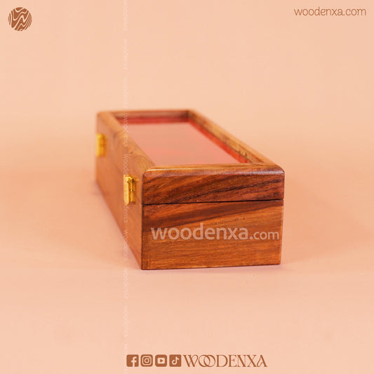 5 Watch Wooden Box with Glass Top & Carving | Handmade by Woodenxa