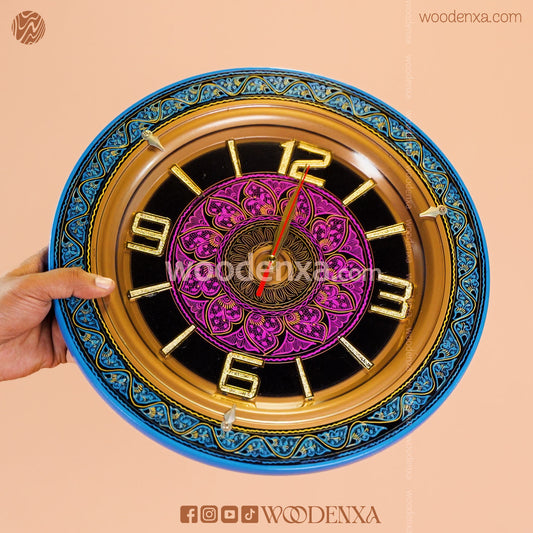 Blue Naqshi Art Wooden Wall Clock 14 Inch | Handmade by Woodenxa