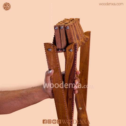 Foldable Wooden Stool with Brass Inlay Work | Handmade by Woodenxa