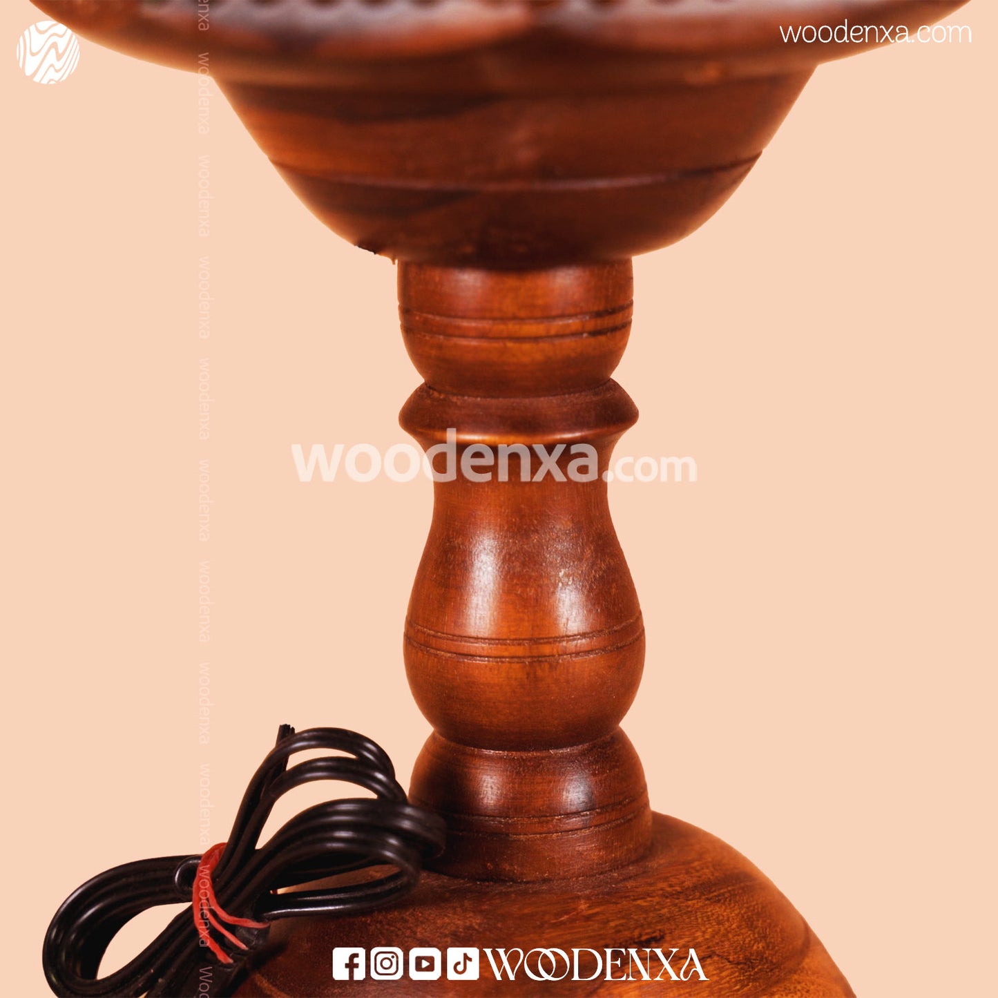 Large Round Wooden Table Lamp with Carving – Unique Design by Woodenxa