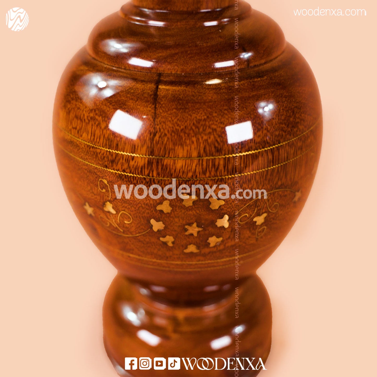 Wooden Guldan with Brass Work Set of 2 | Handmade Decorative Flower Vase by Woodenxa