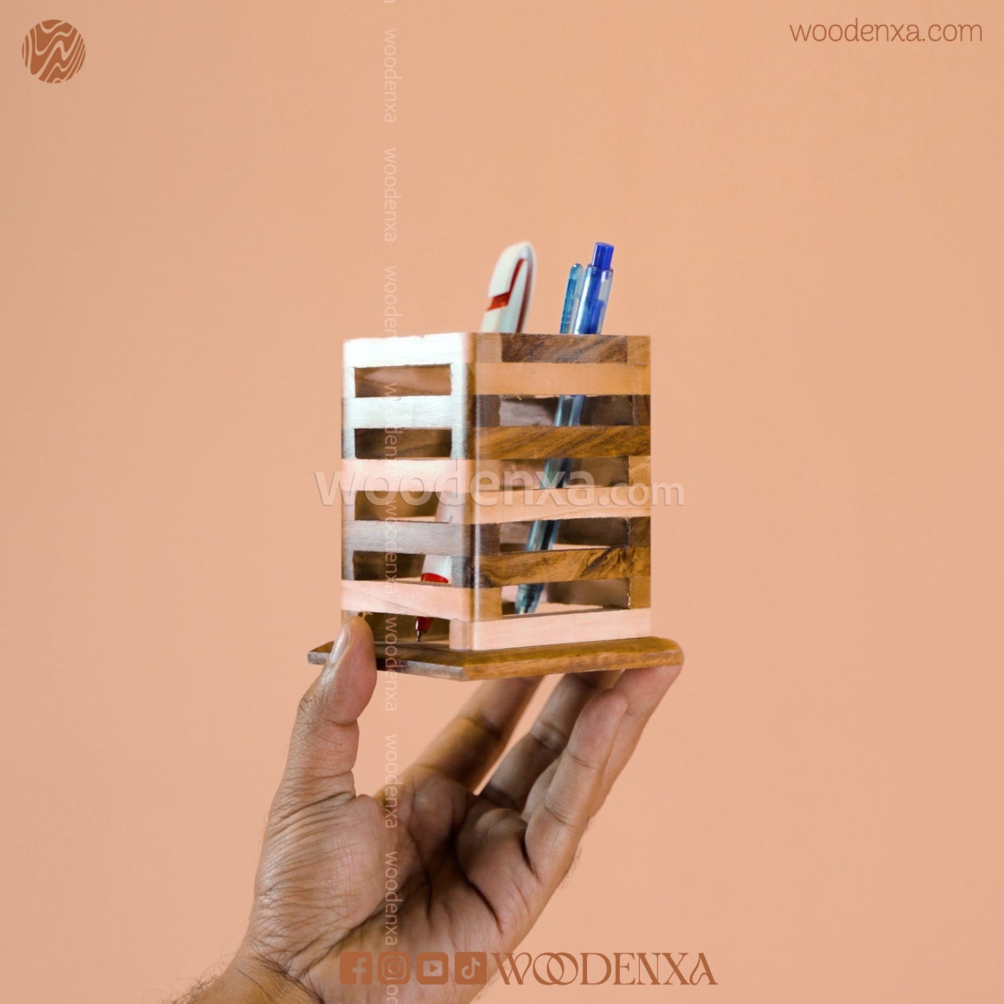 Wooden Multipurpose Pen Stand Holder Dual Color | Handmade by Woodenxa