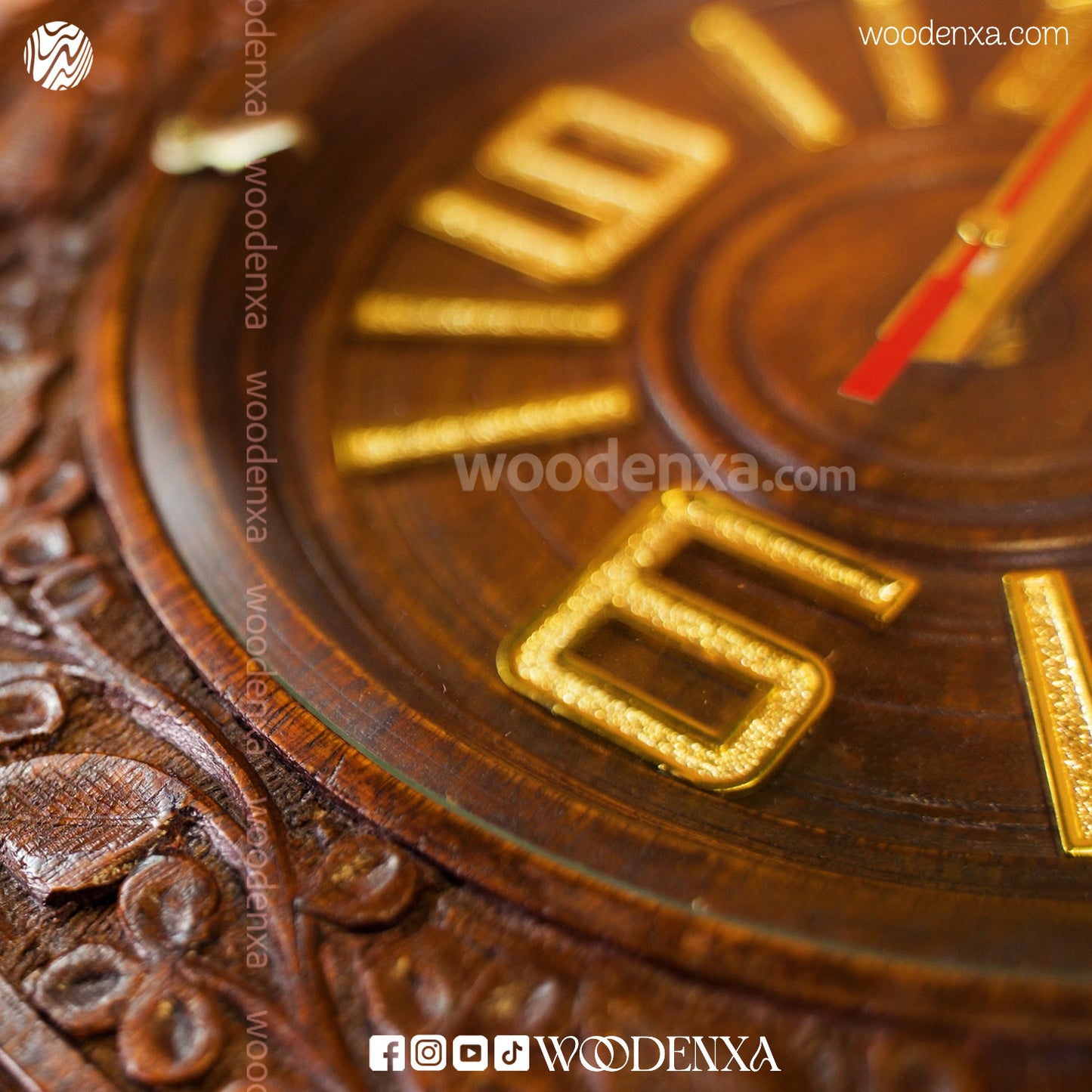 Fancy Wooden Wall Clock 16" | Handcrafted Carving Design by Woodenxa