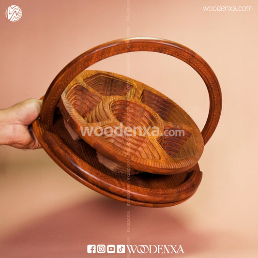 Foldable Handmade Wooden Dry Fruit Basket Tray – 5 Section by Woodenxa