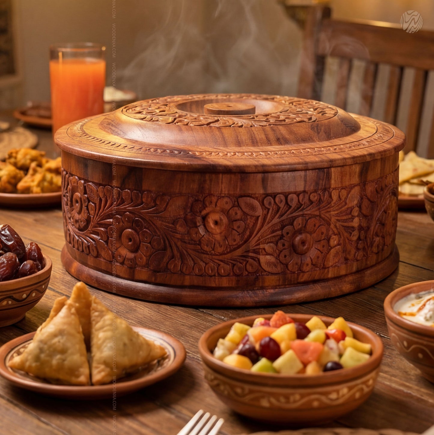 Hand-Carved Wooden Hotpot - Luxury Finish & Heat Retention