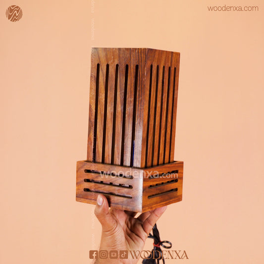 Handcrafted Wooden Square Lamp | Open Top Design Table Lamp by Woodenxa
