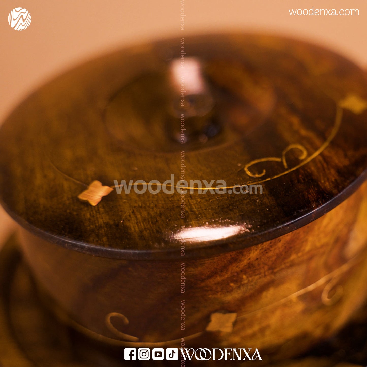 Handcrafted Wooden Sugar Pot with Spoon & Plate | Premium Sheesham Wood Finish by Woodenxa