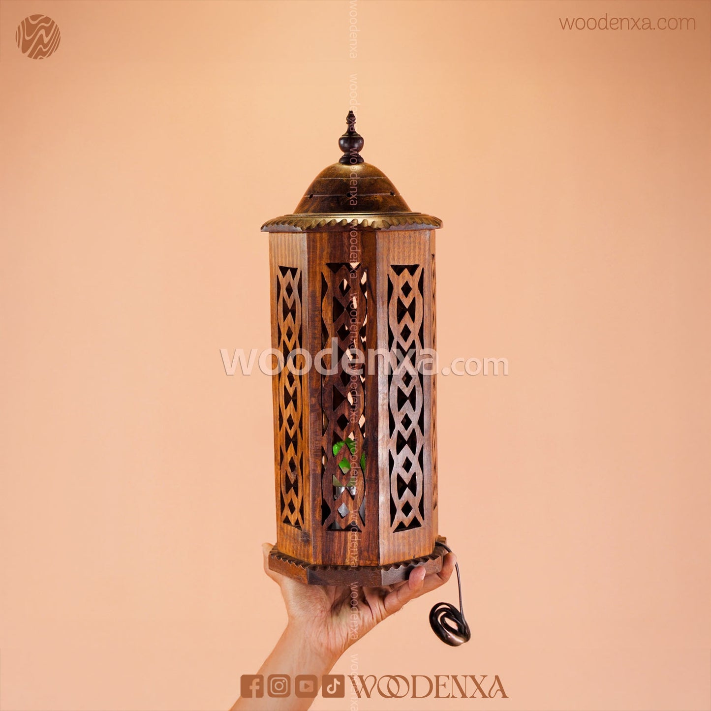 Large Rustic Rounded Wooden Lamp with LED Bulb | Bedside Table Light by Woodenxa