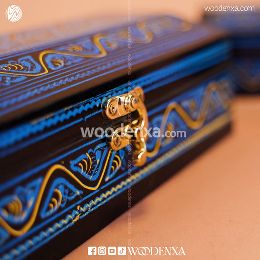 MDF Wooden Jewellery Box Set of 3 – Handcrafted with Blue Naqshi Art | Woodenxa