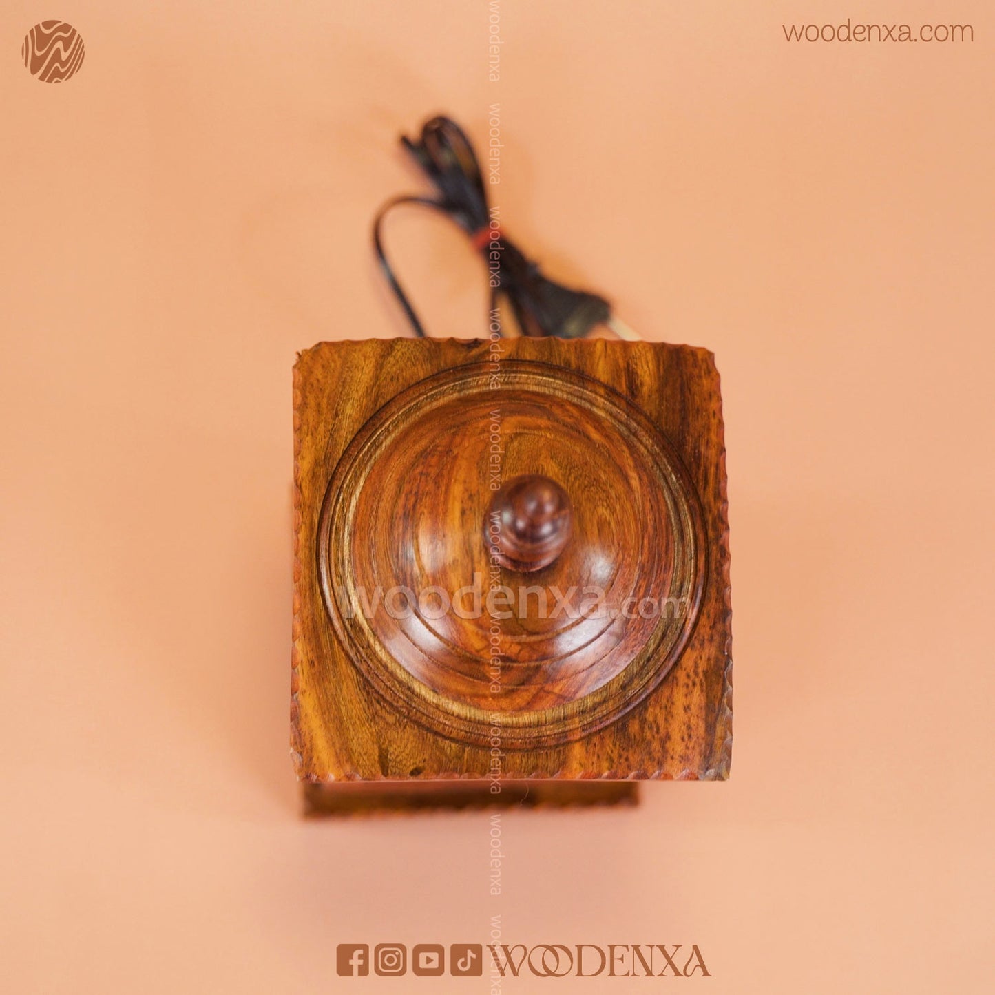 Premium Square Wooden Table Lamp – Stripped Handcrafted Vintage Style