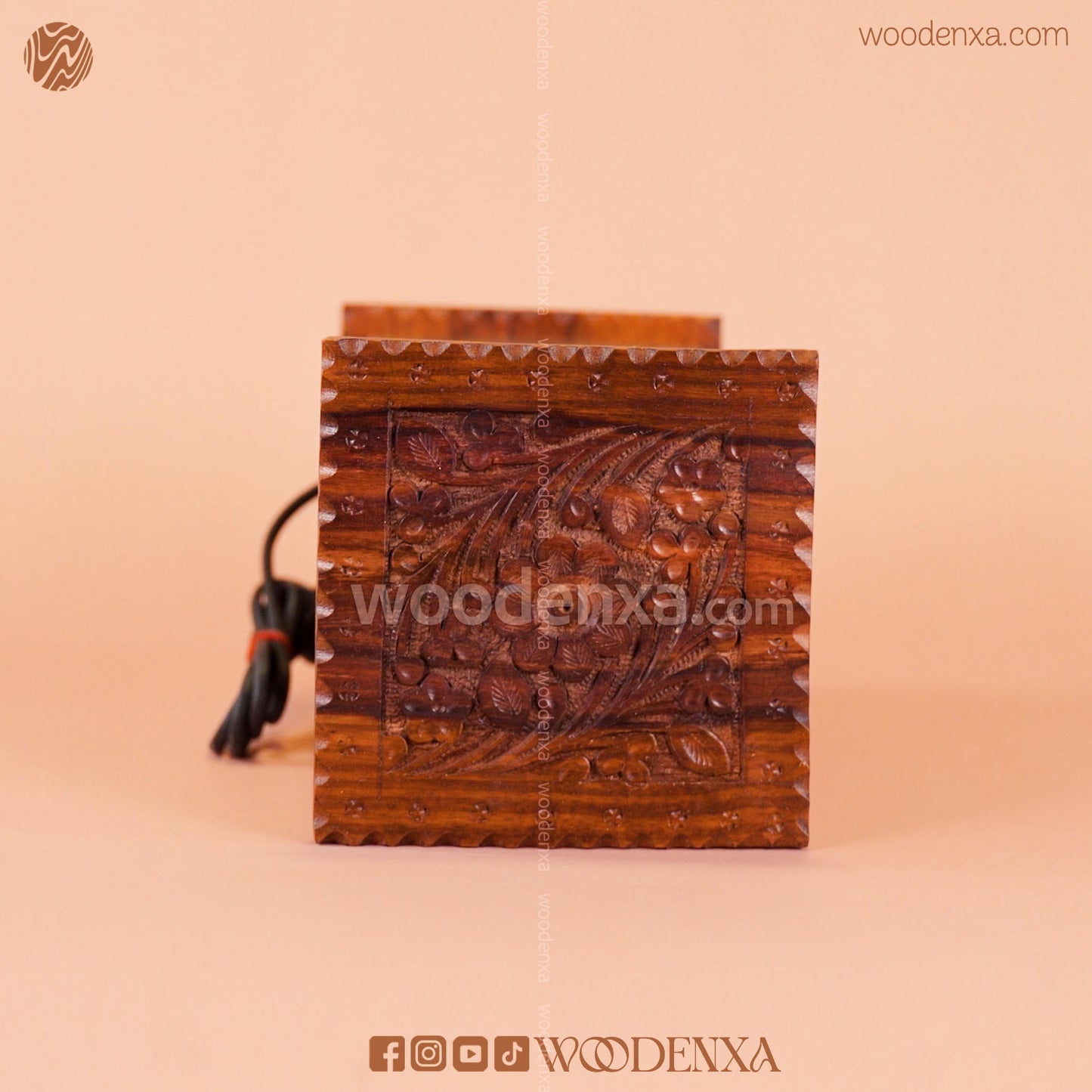 Premium Square Wooden Table Lamp with Handcrafted Carving | Woodenxa