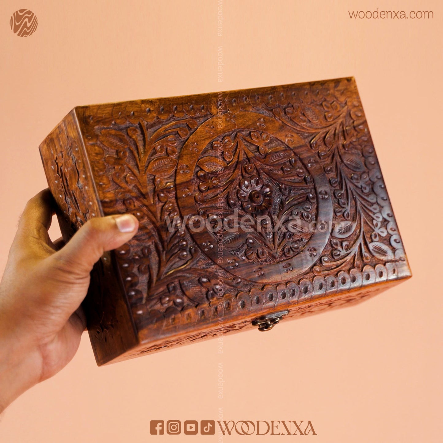 Sheesham Wood Jewellery Box – Handcrafted Carving Design by Woodenxa