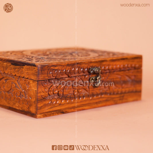 Sheesham Wood Jewellery Box – Handcrafted Carving Design by Woodenxa