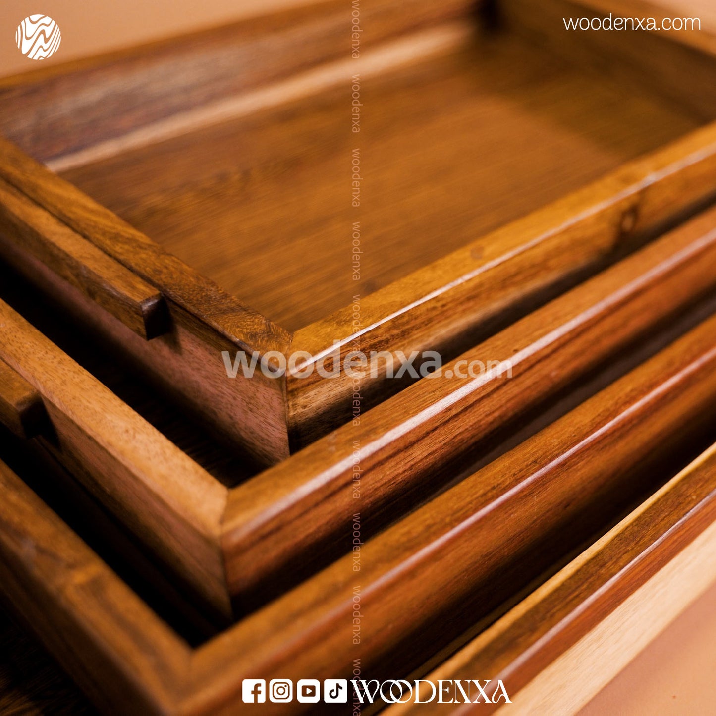 Sheesham Wooden Tray Set of 4 – Handcrafted Serving Trays for Kitchen & Dining Table | Woodenxa