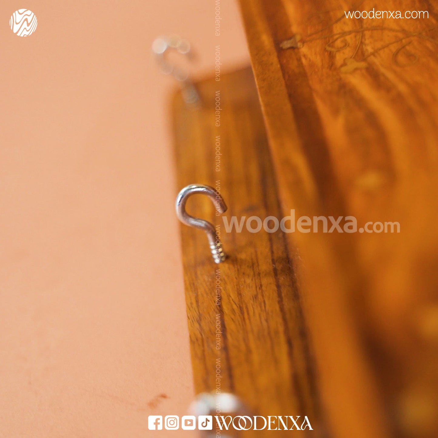Wall Mounted Wooden Dual Mobile & Key Holder with Brass Work | Handmade by Woodenxa