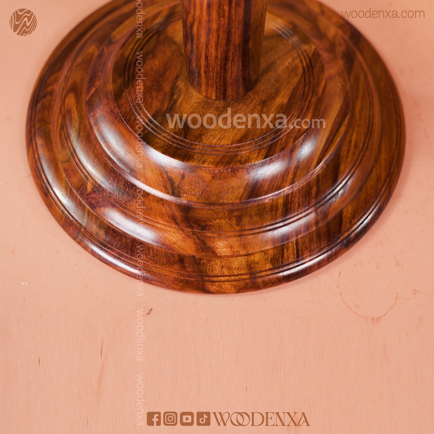 Wooden Coffee Table Brass Inlay 18 Inch | Hand-Carved Round Table by Woodenxa