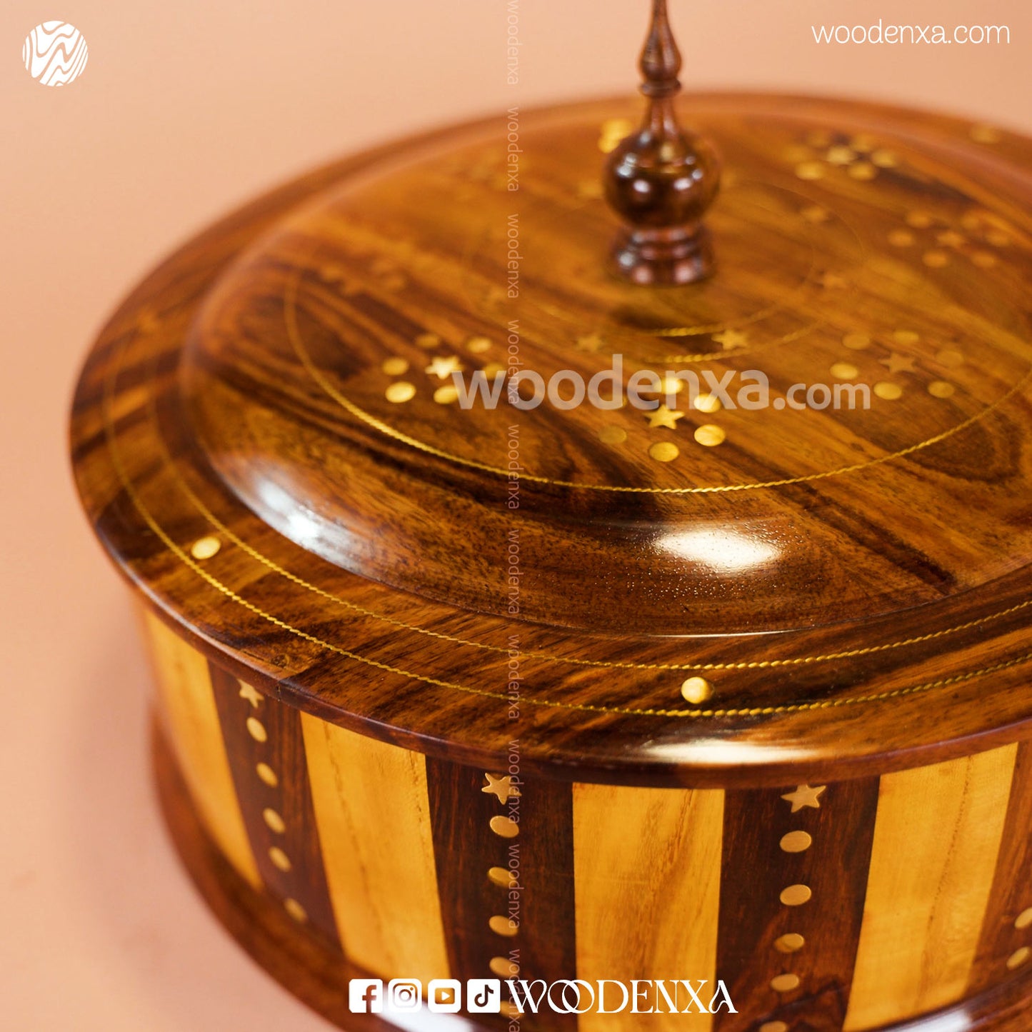 Wooden Hot Pot Steel Container with Bar Design Brass Work – Insulated Food Warmer & Server | Woodenxa