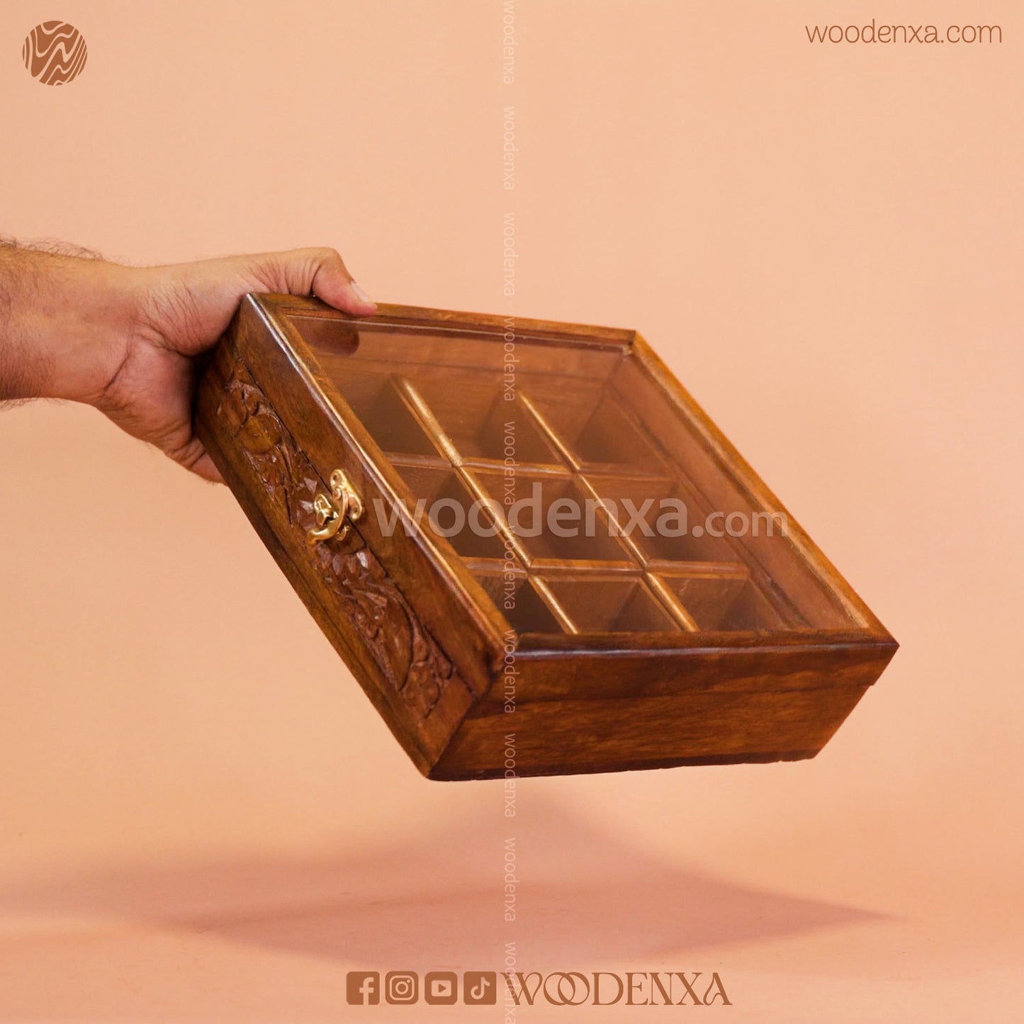 Wooden Spice Box – 9 Compartments | Masala Dabba for Kitchen by Woodenxa