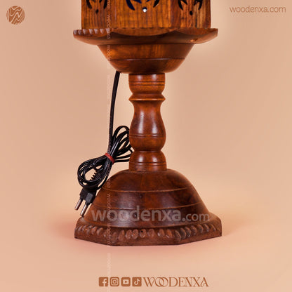 Hand Carved Wooden Cutwork Lamp Octagon Large With Stand – by Woodenxa