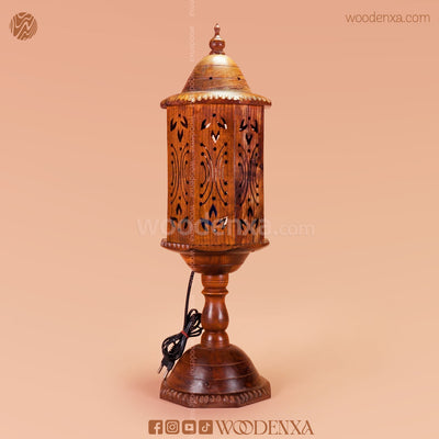 Hand Carved Wooden Cutwork Lamp Octagon Large With Stand – by Woodenxa