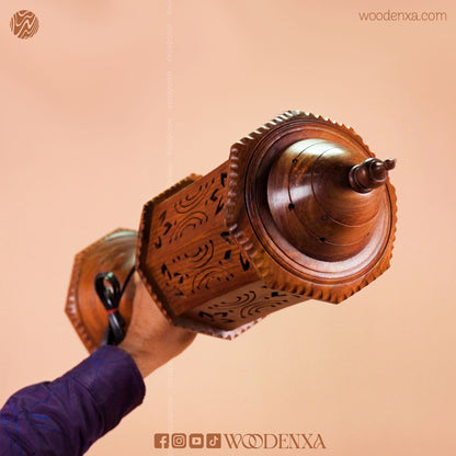 Hand Carved Wooden Cutwork Lamp Octagon Large With Stand – by Woodenxa