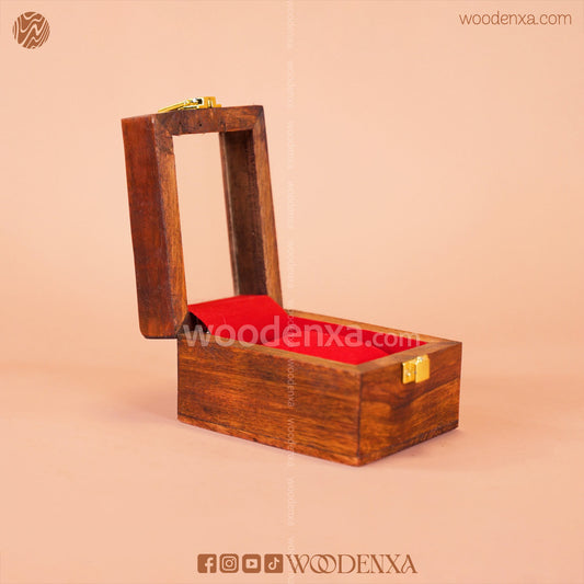 1 Wooden Watch Box with Glass Top & Golden Button | Handmade Sheesham Wood by Woodenxa