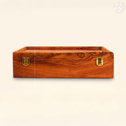 10 Watch Wooden Box with Acrylic Glass Top & Golden Button | Handmade by Woodenxa