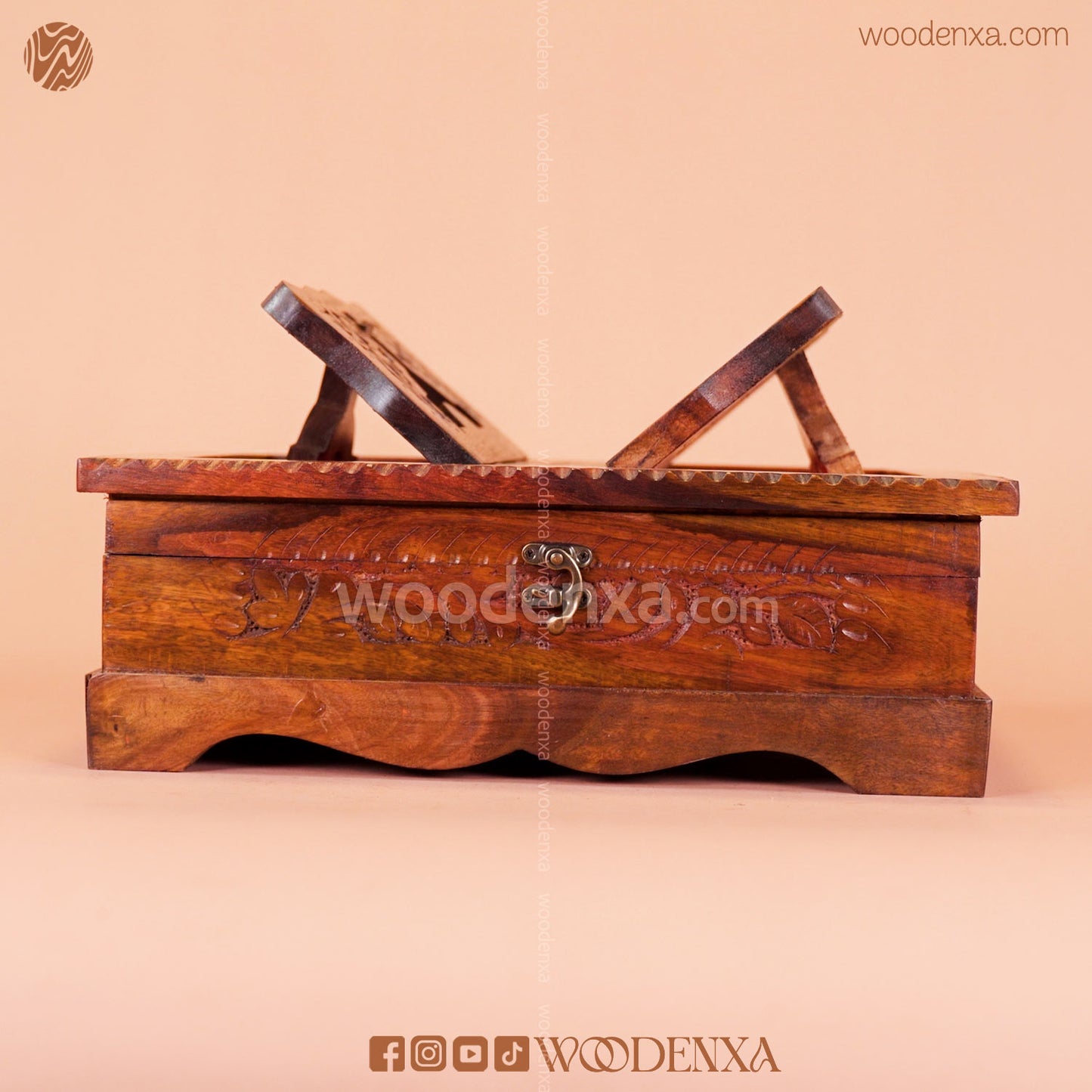 2 in 1 Wooden Quran Box & Rahel with Carving Art | Handmade by Woodenxa