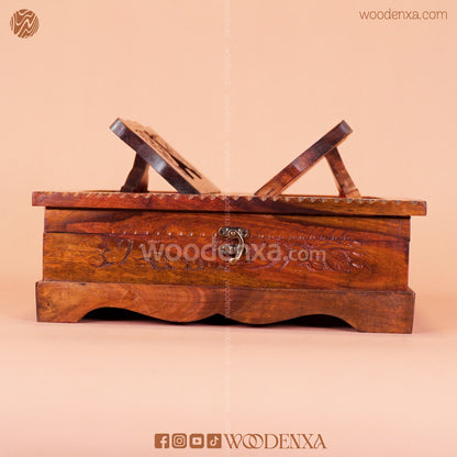 2 in 1 Wooden Quran Box & Rahel with Carving Art | Handmade by Woodenxa