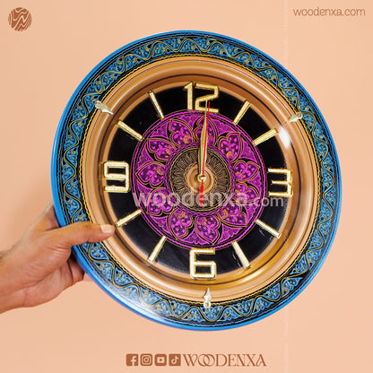 Blue Naqshi Art Wooden Wall Clock 14 Inch | Handmade by Woodenxa
