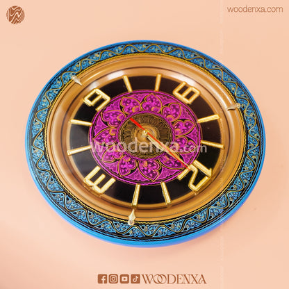 Blue Naqshi Art Wooden Wall Clock 14 Inch | Handmade by Woodenxa