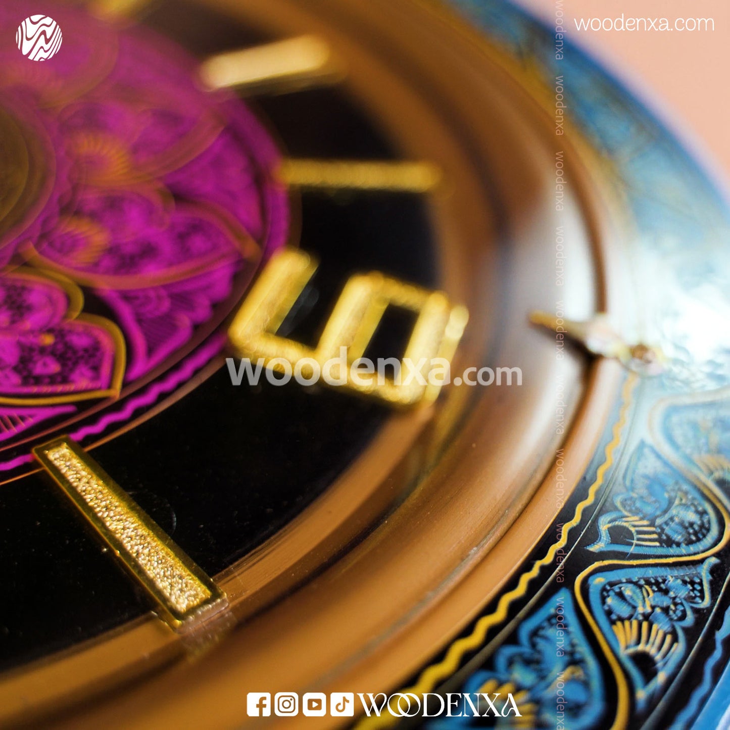Blue Naqshi Art Wooden Wall Clock 14 Inch | Handmade by Woodenxa