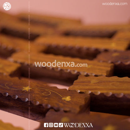 Foldable Wooden Stool with Brass Inlay Work | Handmade by Woodenxa