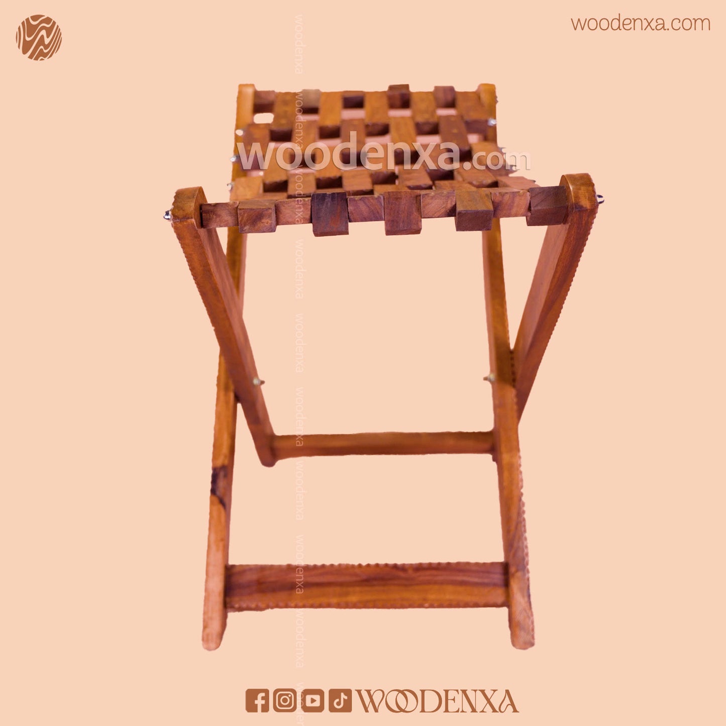 Foldable Wooden Stool with Brass Inlay Work | Handmade by Woodenxa