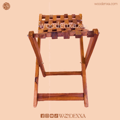 Foldable Wooden Stool with Brass Inlay Work | Handmade by Woodenxa