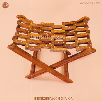 Foldable Wooden Stool with Brass Inlay Work | Handmade by Woodenxa
