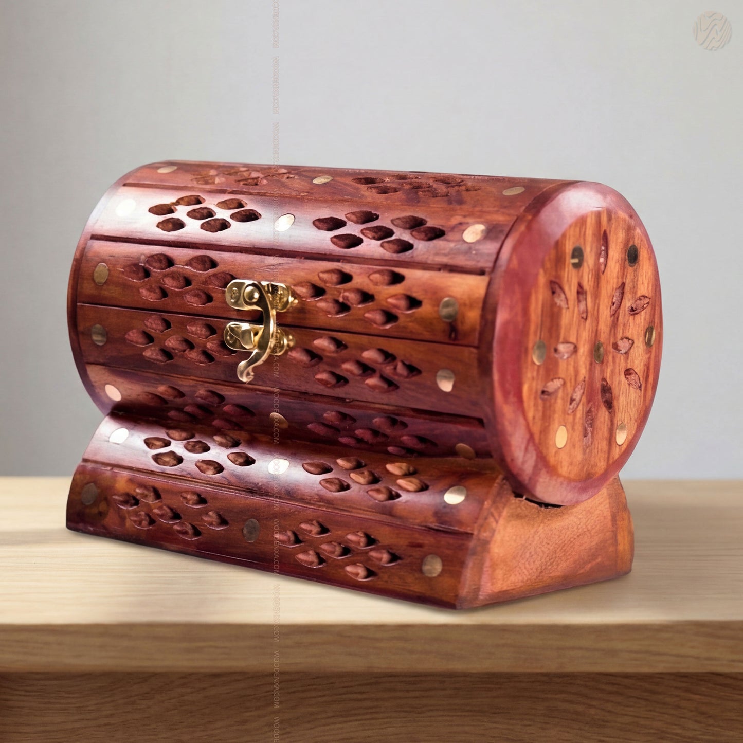 Fully Carved Wooden Jewellery Box with Brass Work – Handmade by Woodenxa