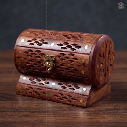 Fully Carved Wooden Jewellery Box with Brass Work – Handmade by Woodenxa