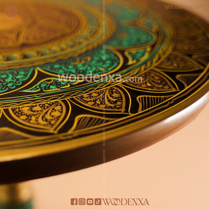 Handcrafted Naqshi & Lacquer Art Coffee Table – Black & Golden | 18 Inches Wooden Table