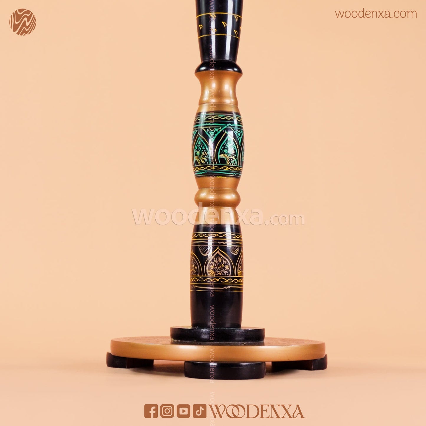 Handcrafted Naqshi & Lacquer Art Coffee Table – Black & Golden | 18 Inches Wooden Table