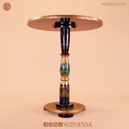 Handcrafted Naqshi & Lacquer Art Coffee Table – Black & Golden | 18 Inches Wooden Table