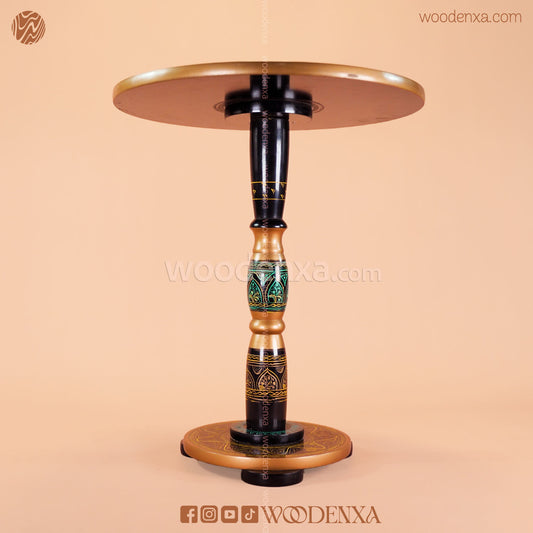 Handcrafted Naqshi & Lacquer Art Coffee Table – Black & Golden | 18 Inches Wooden Table