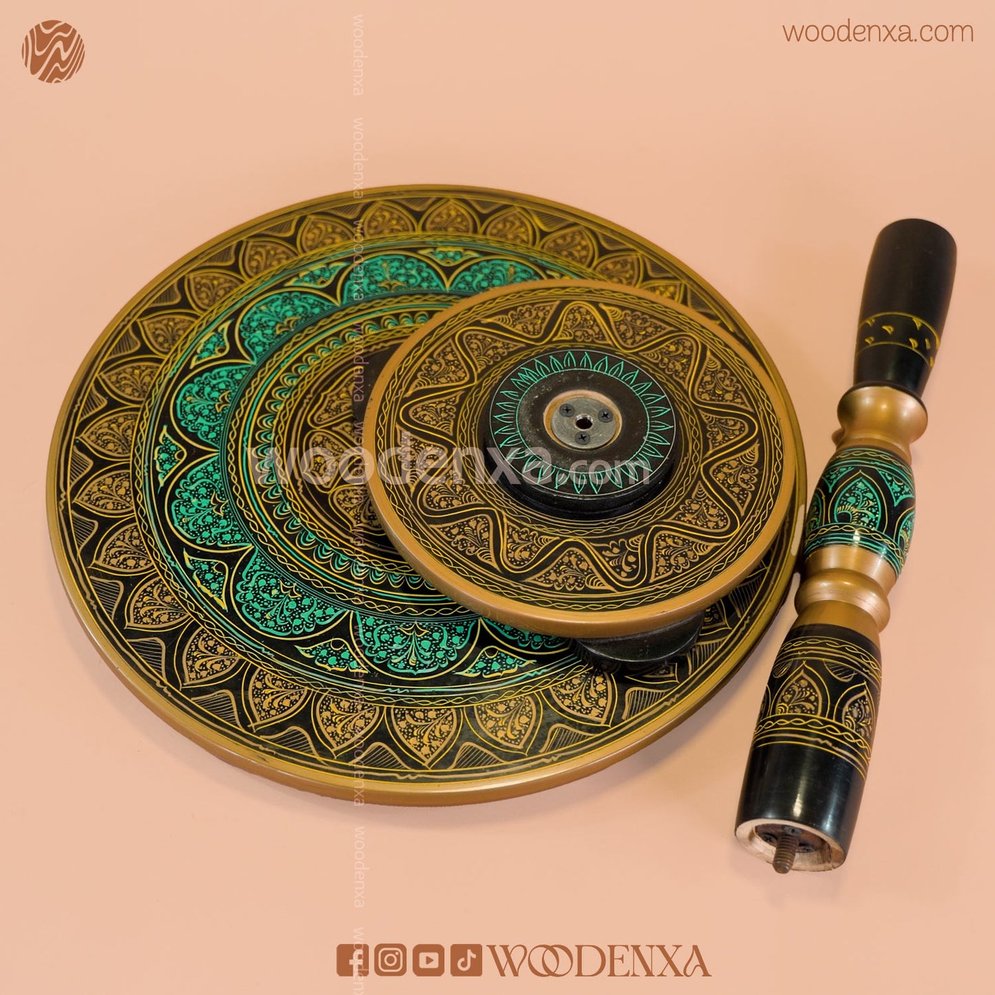 Handcrafted Naqshi & Lacquer Art Coffee Table – Black & Golden | 18 Inches Wooden Table