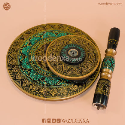 Handcrafted Naqshi & Lacquer Art Coffee Table – Black & Golden | 18 Inches Wooden Table