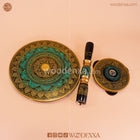Handcrafted Naqshi & Lacquer Art Coffee Table – Black & Golden | 18 Inches Wooden Table