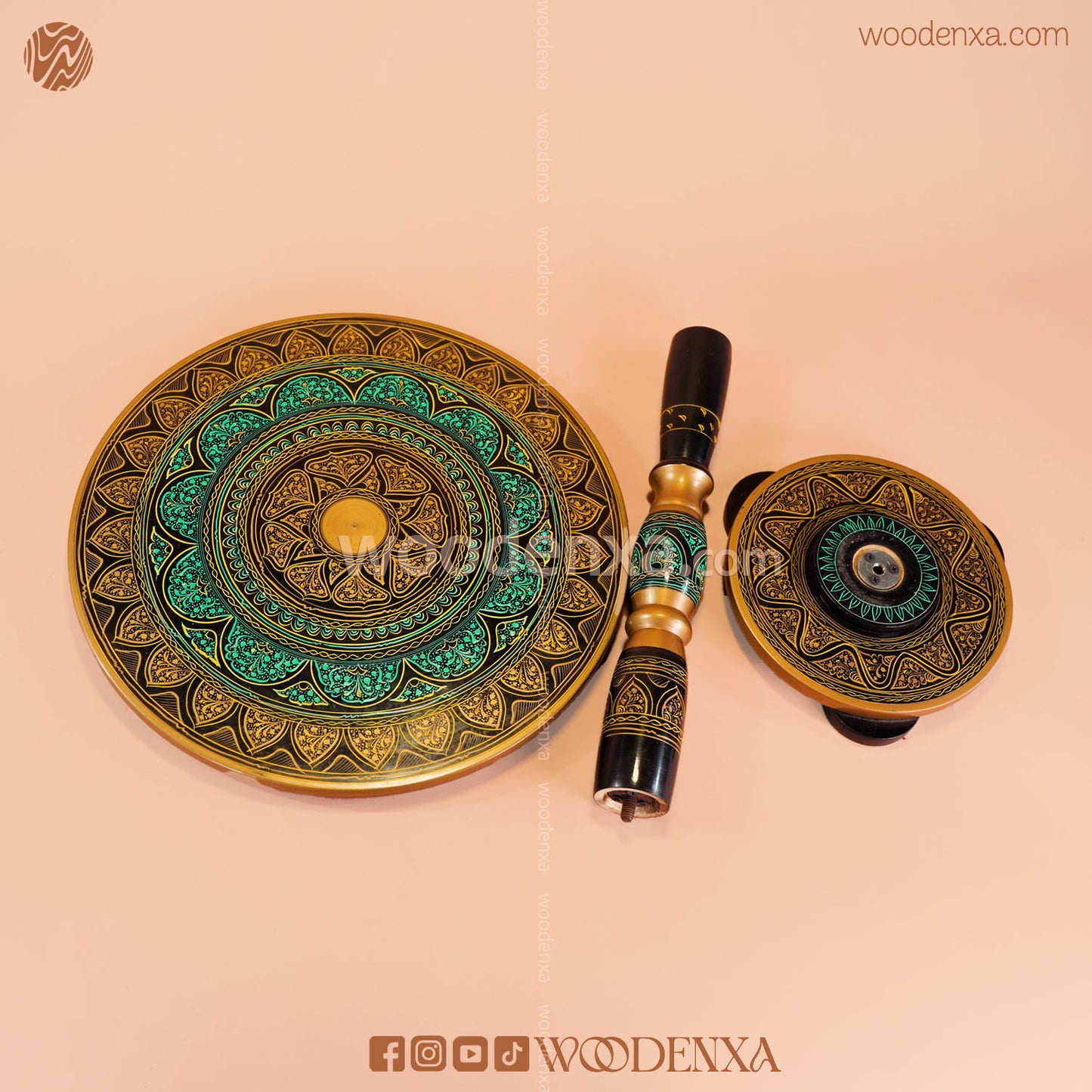 Handcrafted Naqshi & Lacquer Art Coffee Table – Black & Golden | 18 Inches Wooden Table