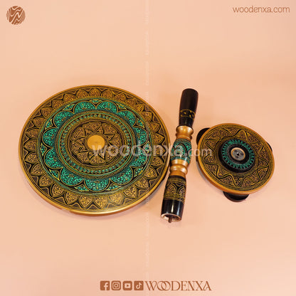 Handcrafted Naqshi & Lacquer Art Coffee Table – Black & Golden | 18 Inches Wooden Table