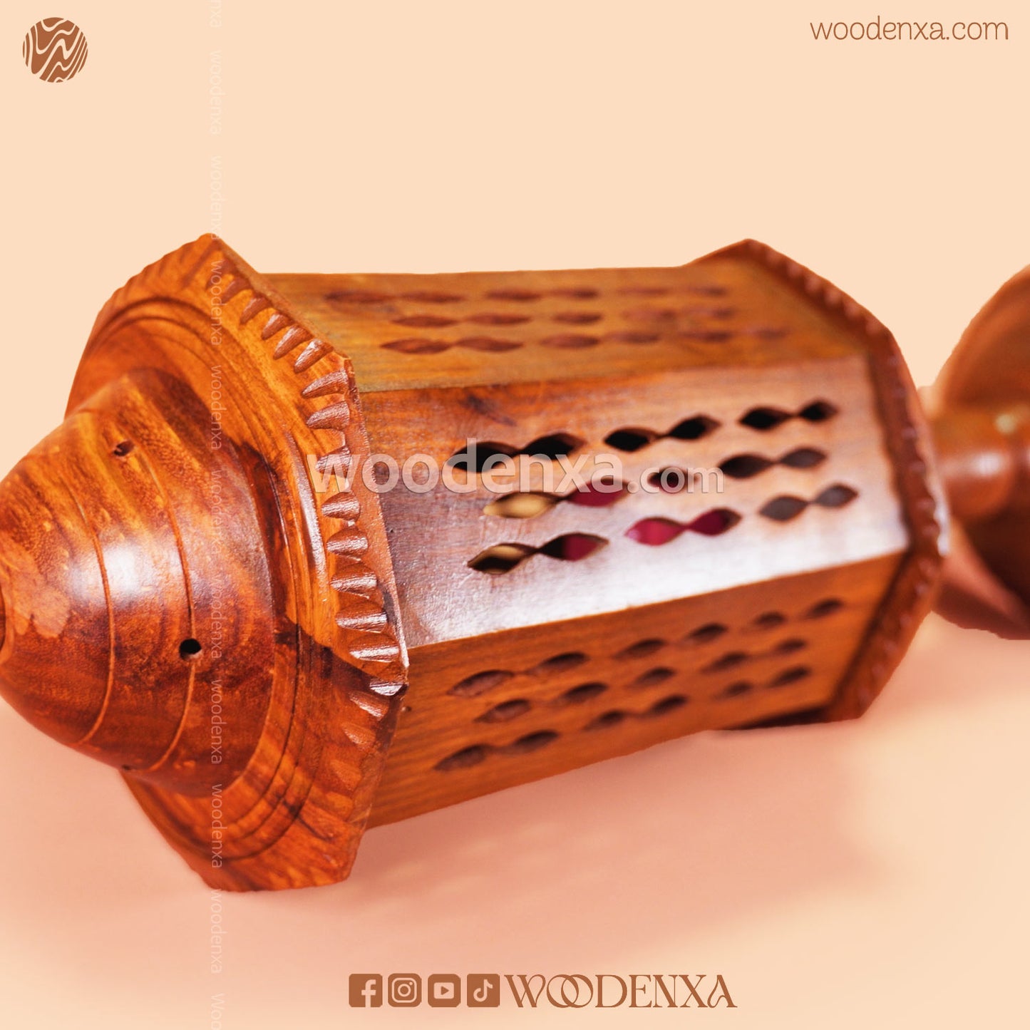 Large Round Wooden Table Lamp with Carving – Unique Design by Woodenxa